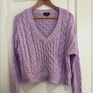 Lilac/ Lavender Cotton Cropped Cable Knit Sweater Sz S great Condition